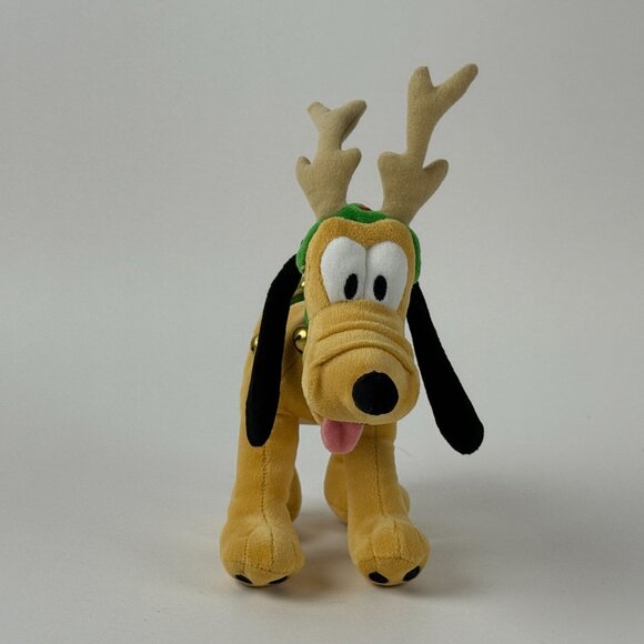 Vintage Disney Pluto Reindeer Plush Christmas Dog Toy Holiday Decor Jingle Bell - Picture 1 of 6